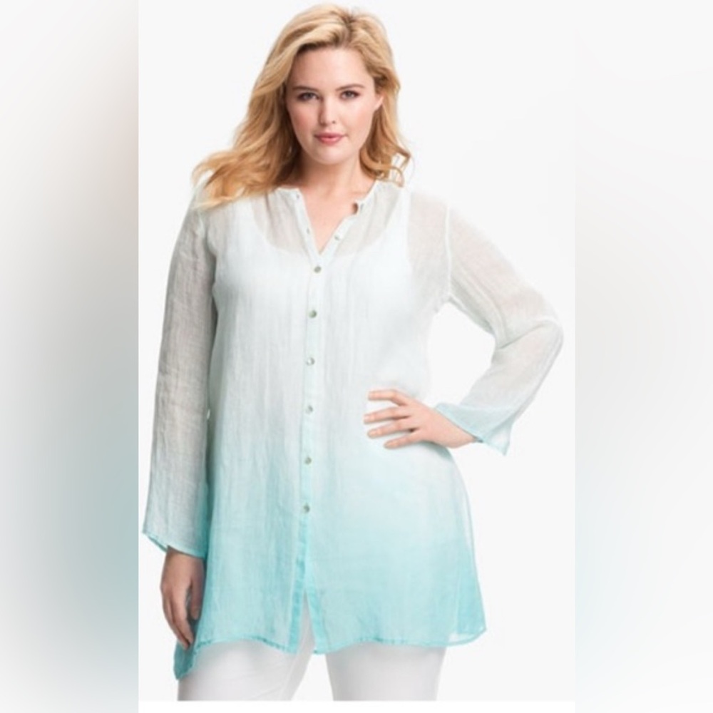 Women's Aqua Ombre Button-Up Tunic